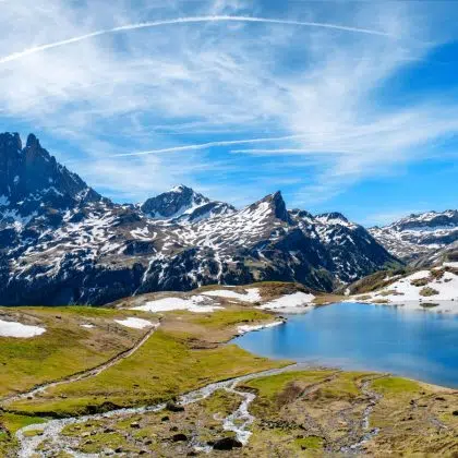 view of Pic du Midi Ossau in springtime, in the french Pyrenees